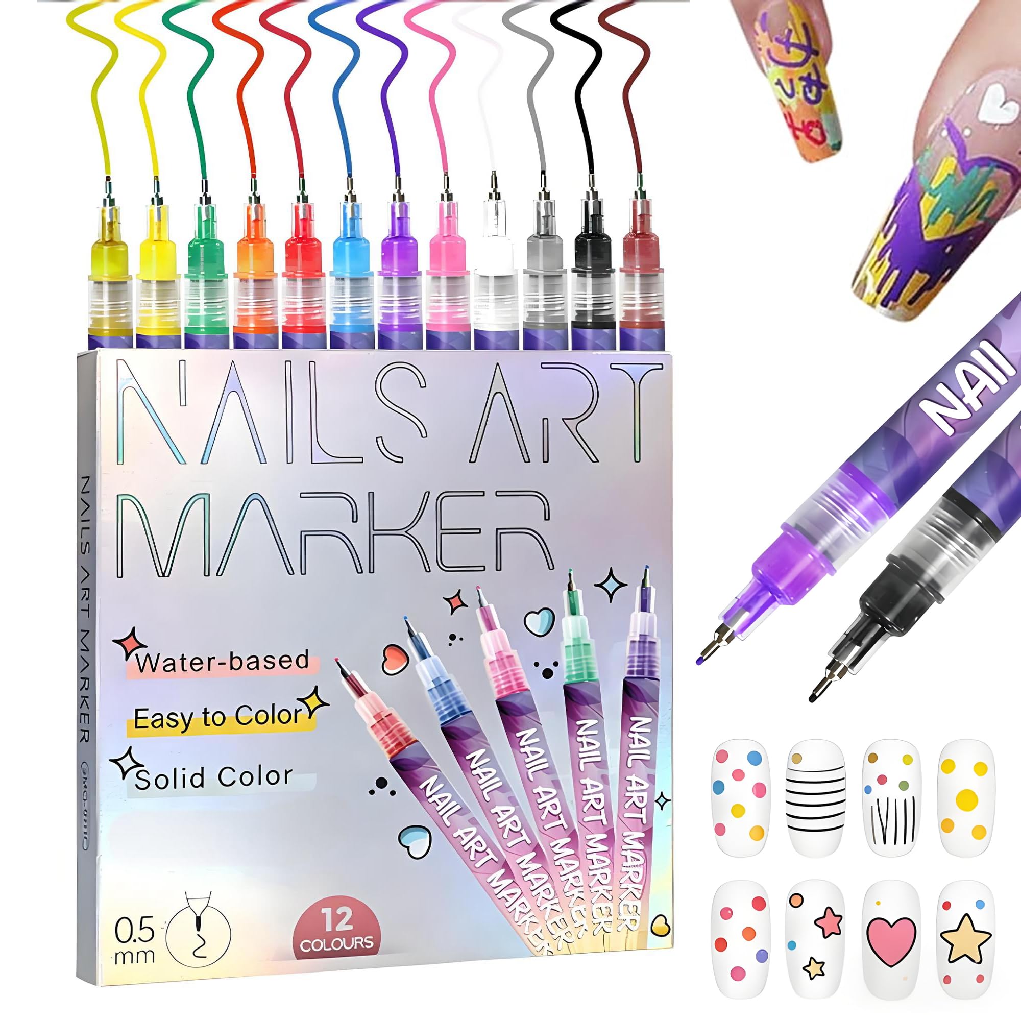 12 Colors Nails Art Pens Set Upgrade Nails Art Markers with 0 5mm Fine Tip Nails Art Markers