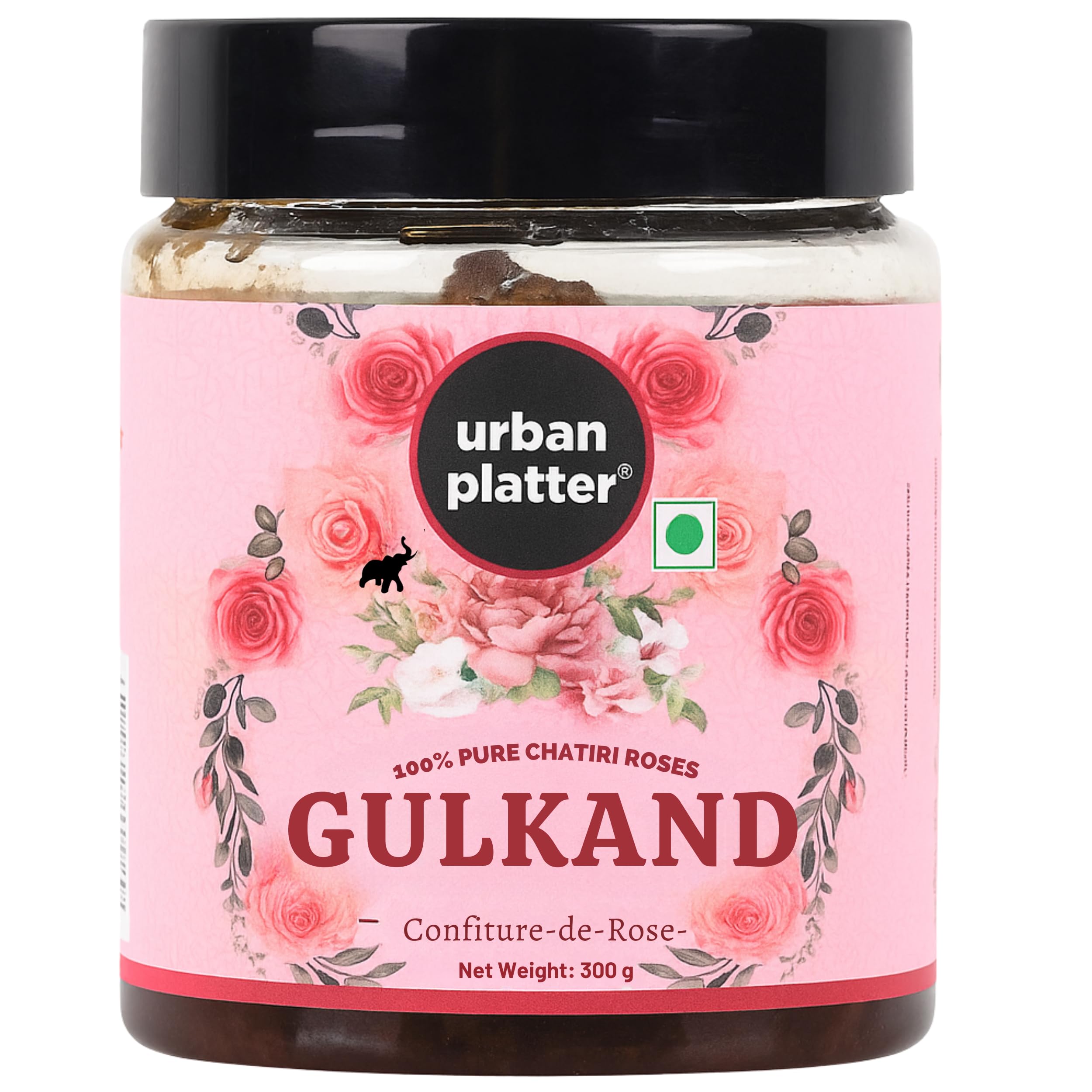 Urban Platter Gulkand | 10.58 Oz/300g | Pure Rose Petal Jam | Sun Dried Rose Blend with Sugar | Natural Cooling Preserves | Made with Chaitri Roses | Perfect for Falooda, Milkshakes, & Desserts
