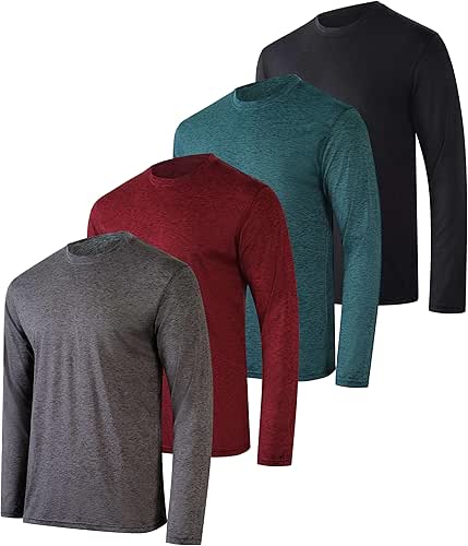 Real Essentials 4 Pack: Mens Long Sleeve Dry Fit T
