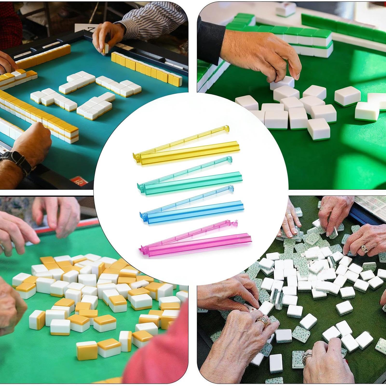 Mahjong Stojaki i pompony, 4-częściowy akrylowy uchwyt na płytki, akcesoria do gier planszowych dla miłośników Mahjonga, przezroczysty organizator wsparcie dla rodzin kobiet młodzieży barów gier