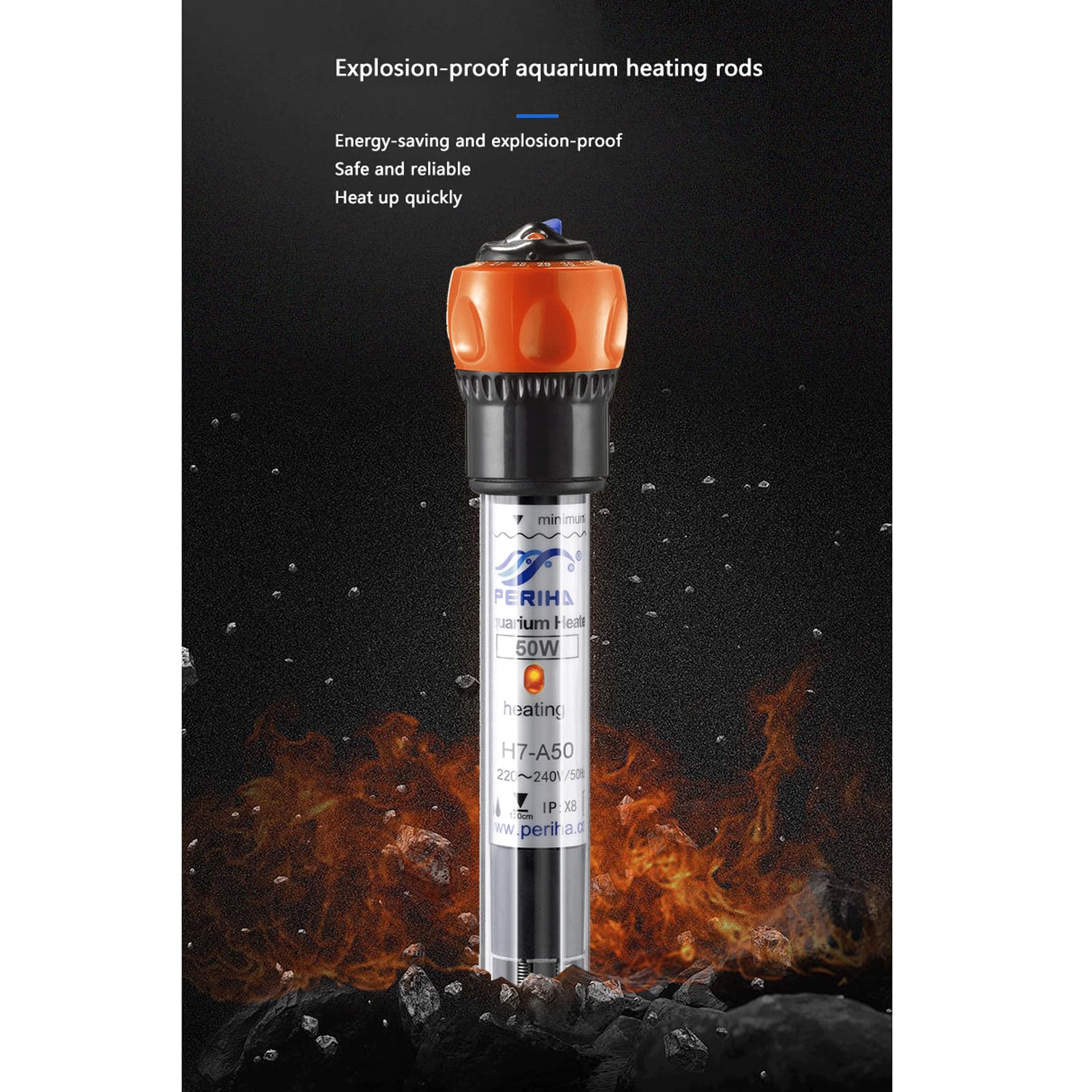 Asta di riscaldamento automatica per acquario, temperatura costante a prova di esplosione, riscaldatore regolabile in vetro, 100 W (50 W)