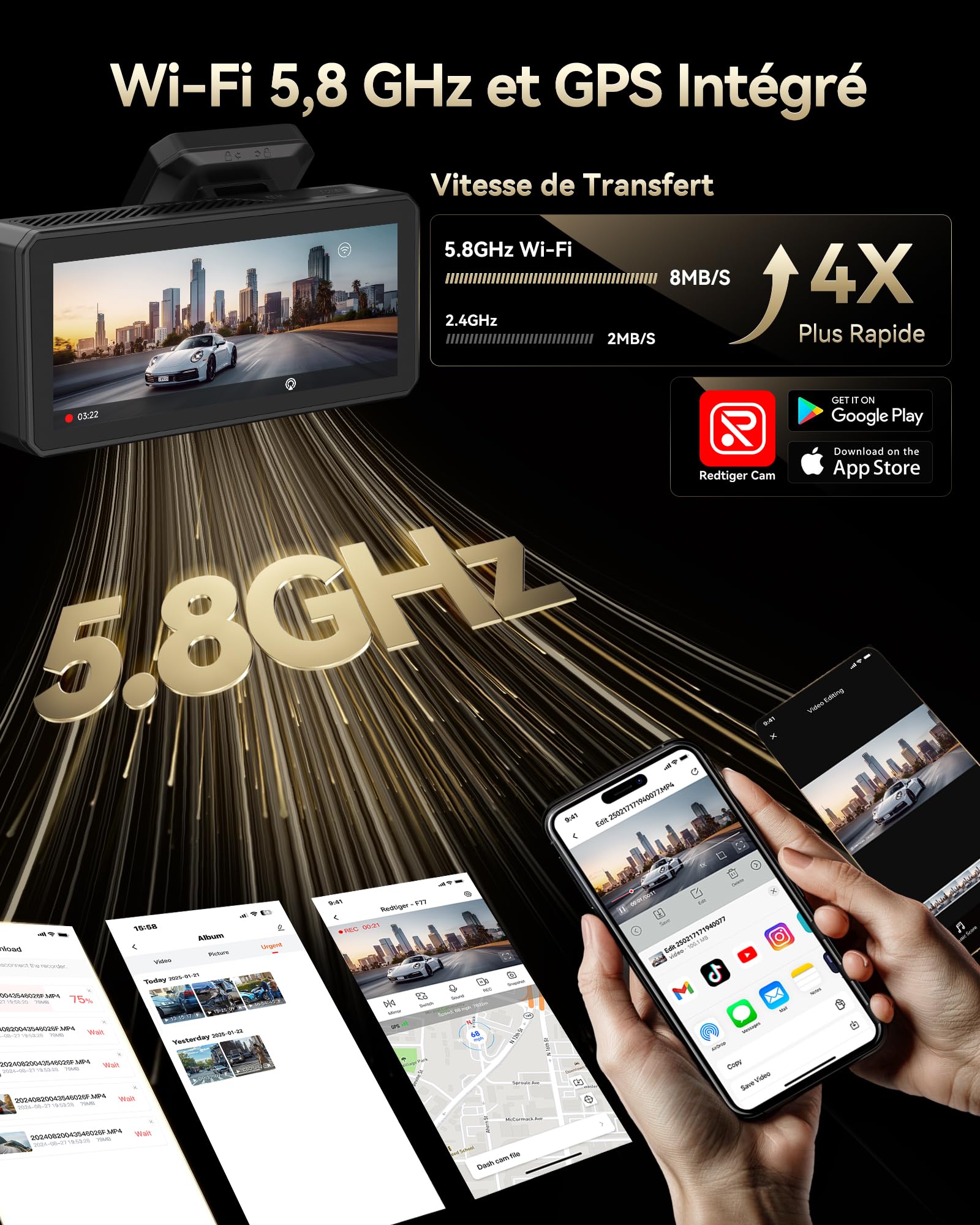 REDTIGER 4K+4K Dashcam Voiture Avant Arriere avec eMMC 256 Go, STARVIS 2