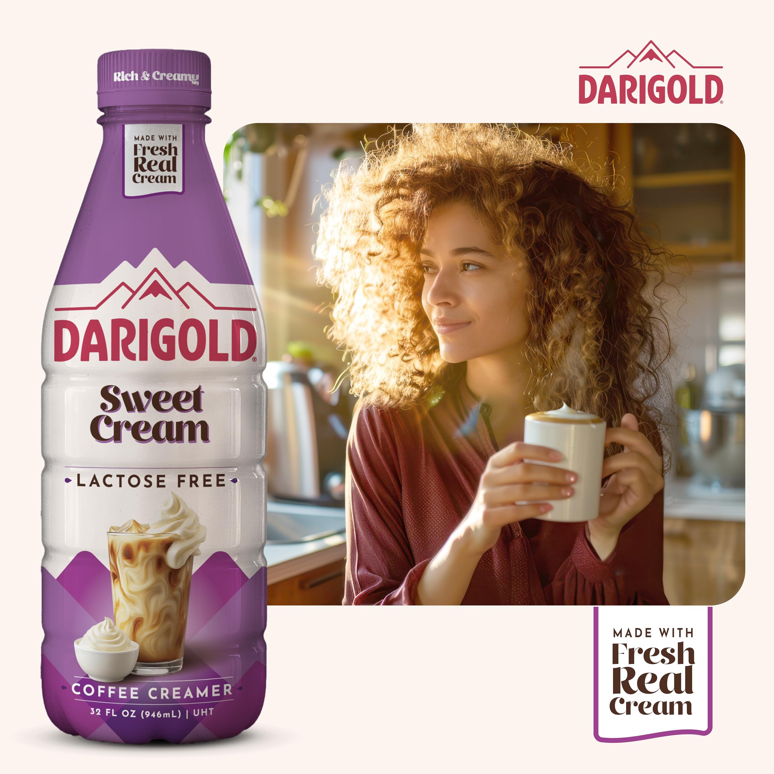 Darigold Lactose Free Sweet Cream Coffee Creamer - UHT Pasteurized, Gluten Free, Kosher, rbST Free Sweet Cream Creamer - Made with No Oils & Fresh, Real Cream - Sweet Cream, 32oz (6 Pack)
