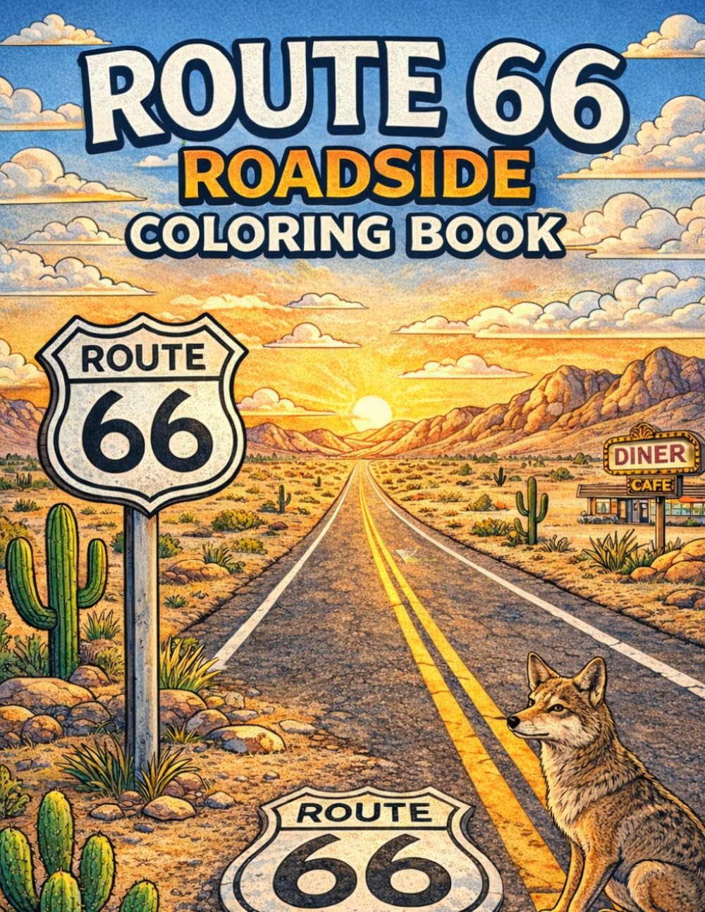 Route 66 Roadside Coloring Book: Wildlife and Vintage Billboard Scenes Along America's Mother Road