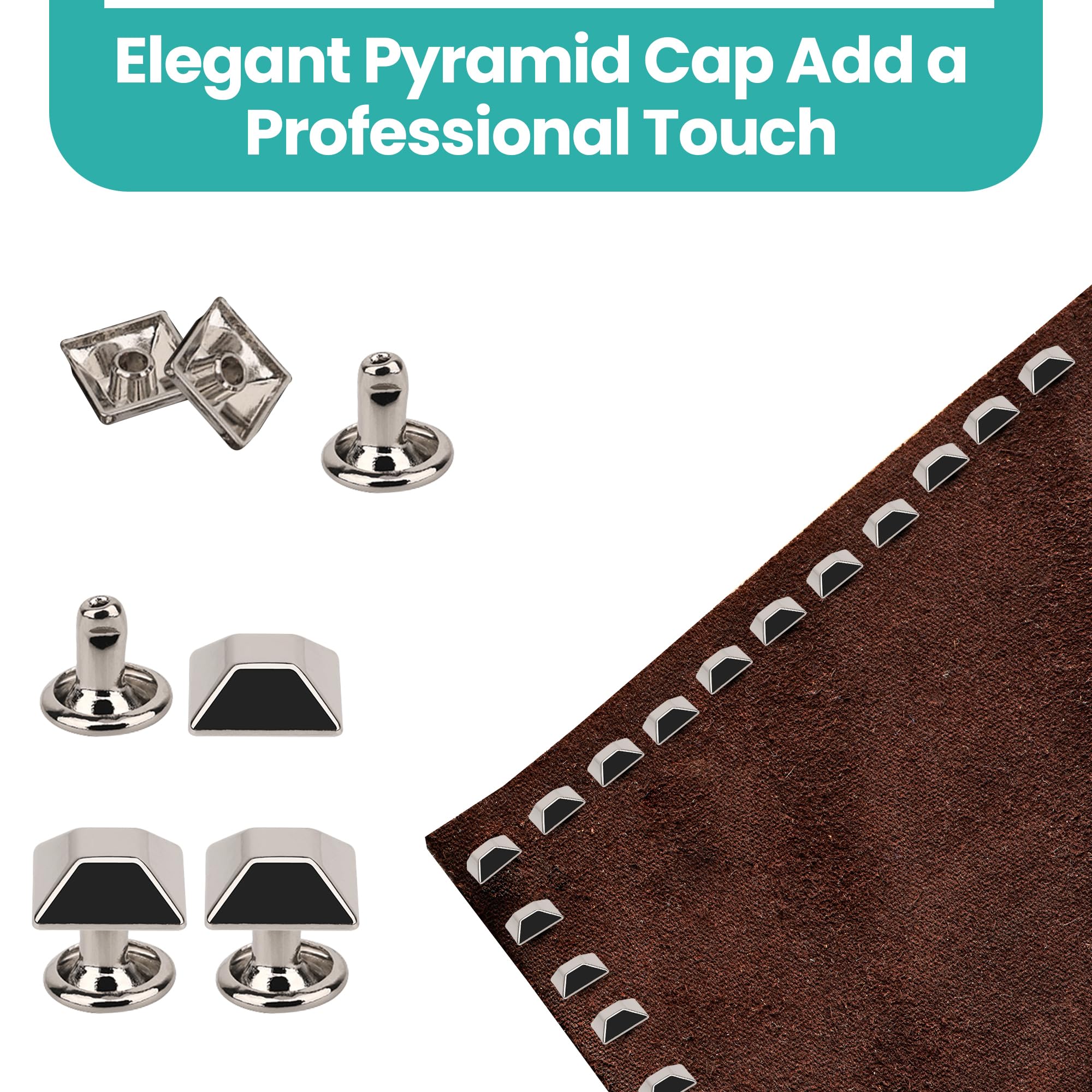 Trimming Shop Paquete de patas piramidales de 12 mm con troquel y caja de almacenamiento, 100 tachuelas de metal para bolso y bolsos, remaches inferiores de bolsa piramidal para kit de manualidades de
