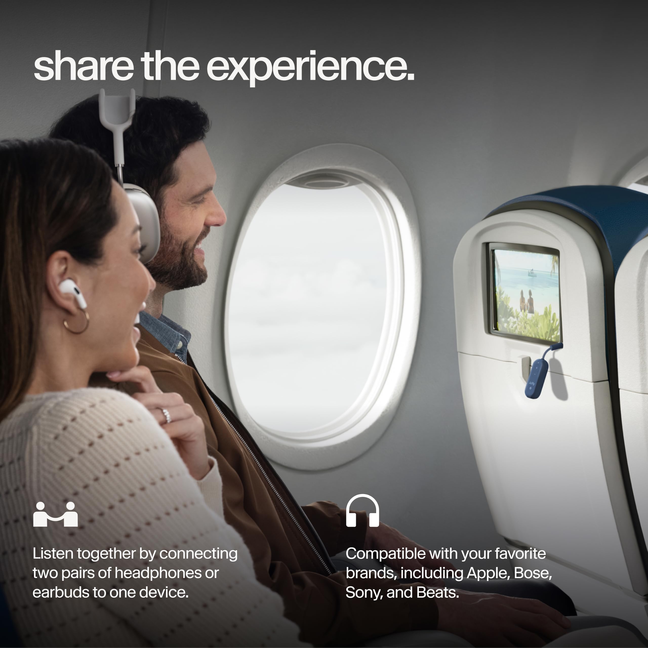 Twelve South AirFly Pro 2 Transmisor/Receptor Bluetooth 5.0 para TV/Avión a 2 Auriculares Inalámbricos - Adaptador Inalámbrico para AirPods, Avión, Coche, Gimnasio, Hogar, Uso con Cualquier Conector