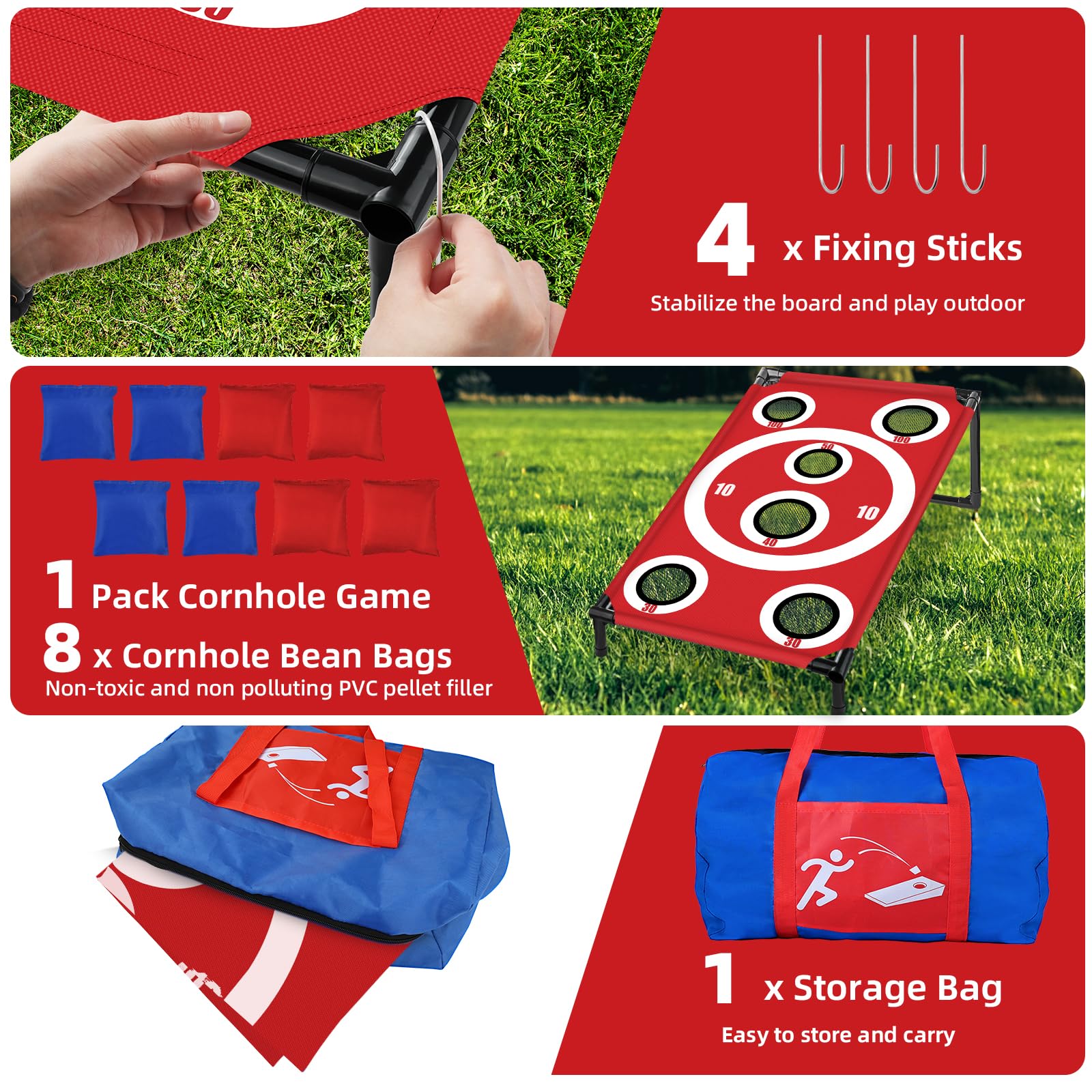 NZQXJXZ Cornhole Jeu pour Adultes et Familles Ensemble Portable de Jeu de Cornhole avec 8 Sacs de Haricots et Sac de Transport Idéal pour Extérieur, Intérieur, Cour, Pelouse, Plage, 3 x 2 NZQXJXZ Cornhole Jeu pour Adultes et Familles Ensemble Portable de Jeu de Cornhole avec 8 Sacs de Haricots et Sac de Transport Idéal pour Extérieur, Intérieur, Cour, Pelouse, Plage, 3 x 2