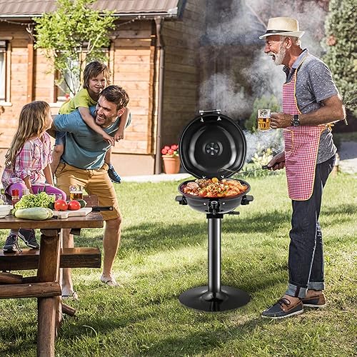 Miniatura 3 de HAPPYGRILL Parrilla eléctrica de 1600 W Parrilla de barbacoa al aire libre con rejilla de calentamiento para barbacoa de 15 porciones Parrilla
