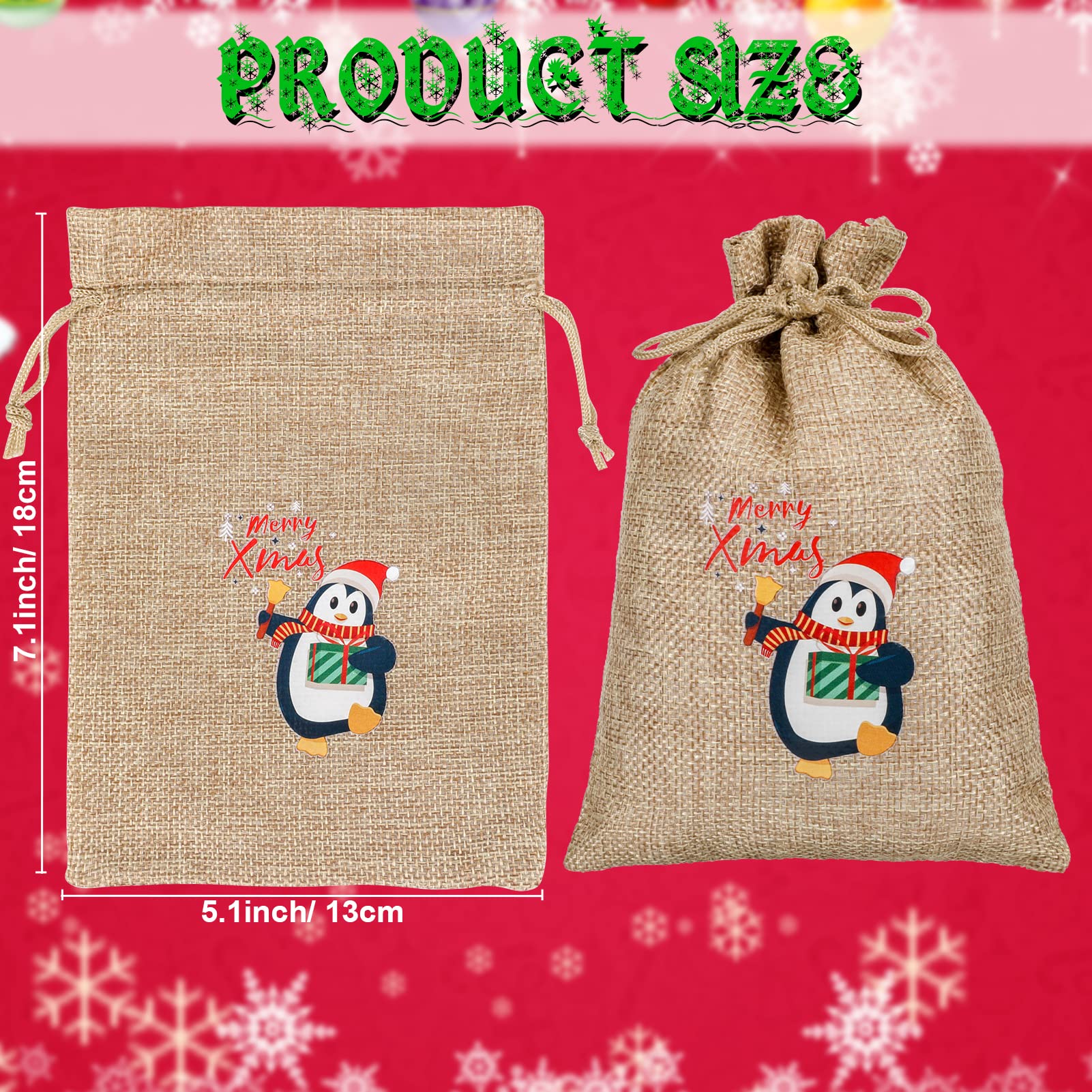 12 Sacchetti Regalo Natalizi In Lino Con Coulisse | Motivi Babbo Natale, Pupazzo Neve, Albero | 10x14cm Per Caramelle E Piccoli Regali