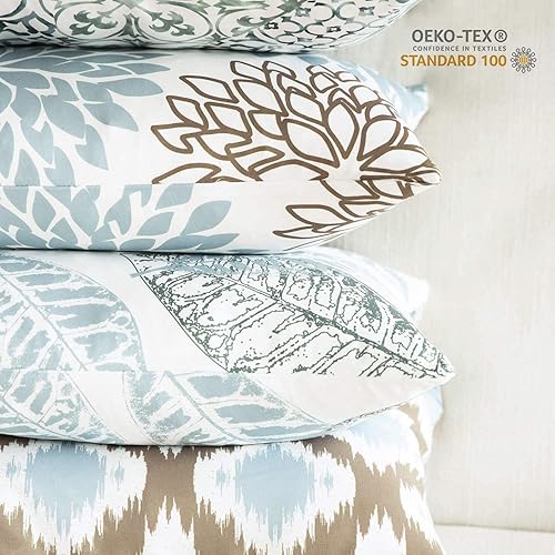 Miniatura 5 de Phantoscope - Juego de 4 fundas de cojín decorativas de la serie New Living, con diseño de hojas, azul y café, 18 x 18 pulgadas (45 x 45 cm)