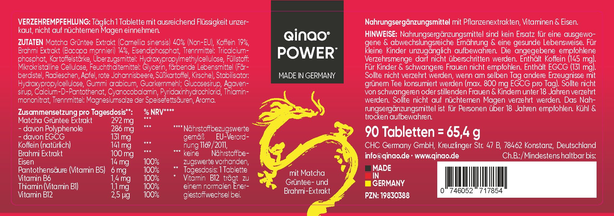 POWER – 90 Kapseln für langanhaltende Energie – Vegane Koffeintabletten mit Matcha, Brahmi & grünen Kaffeebohnen – verhindert Ermüdung – 145 mg Koffein pro Pastille
