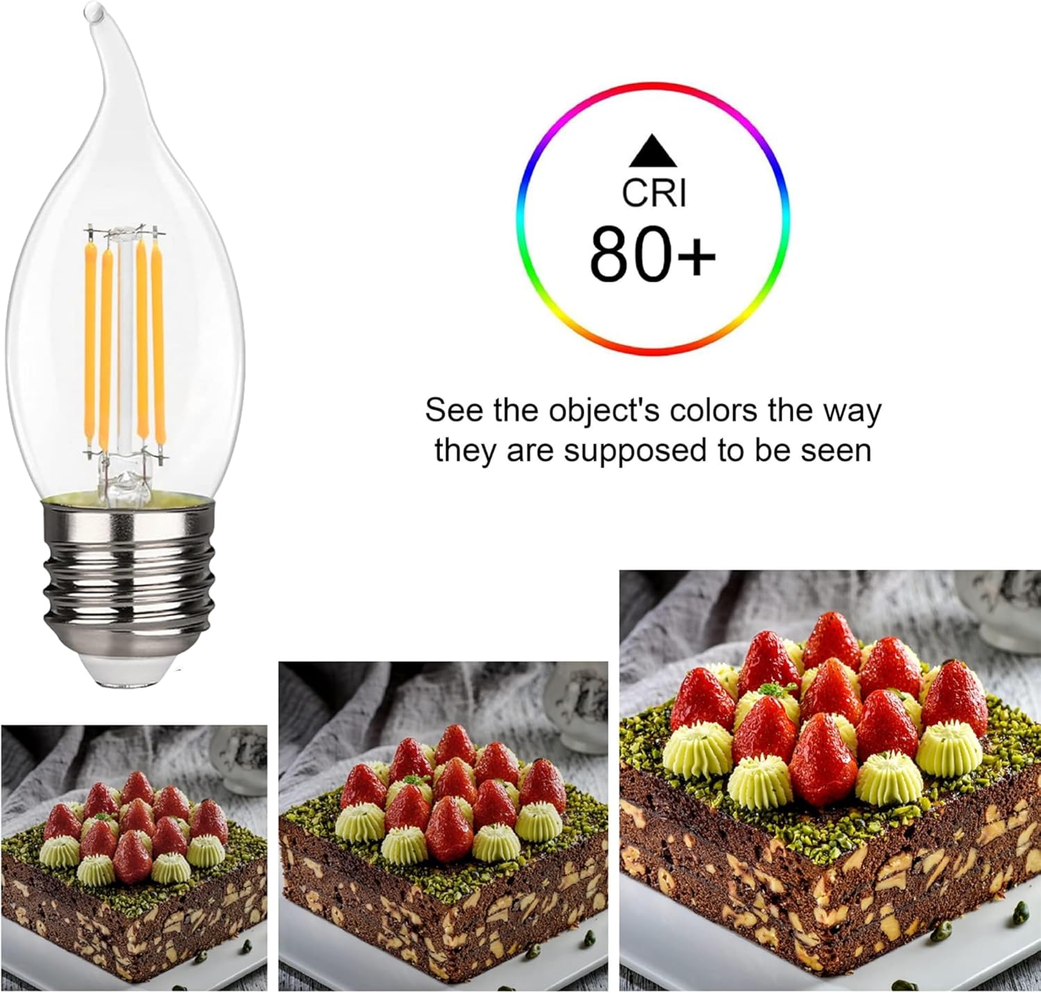 Flame Shape LED Chandelier - 4 Watt Equivalent 40W LED Candelabra Bulbs, Warm White 450LM, Dimmable - E26 Base, 6 Pack