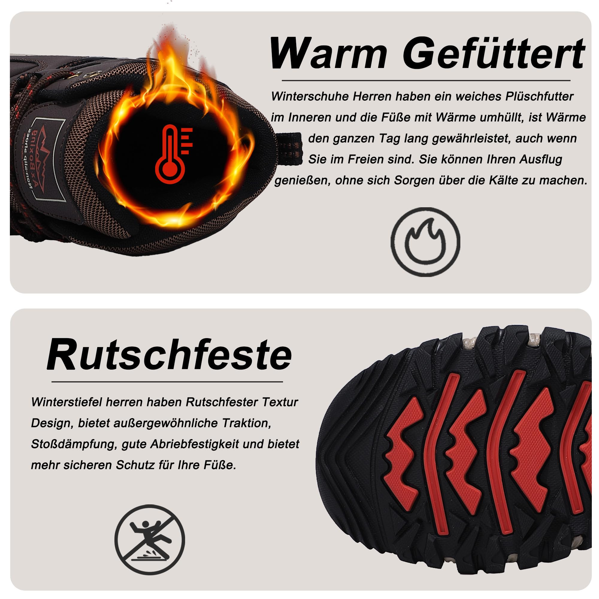 AX BOXING Scarpe Uomo Invernali Caldo Fodera Stivali Antiscivolo Scarponcini Uomo Invernali Scarpe Trekking Stivaletti Taglia 41-46 EU