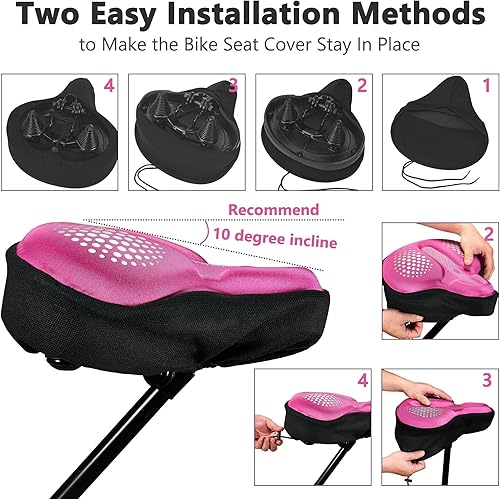 Miniatura 53 de DAWAY Cómoda funda de asiento de bicicleta, cojín acolchado de gel de silicona y espuma viscoelástica para hombres y mujeres, funda suave para Rosa