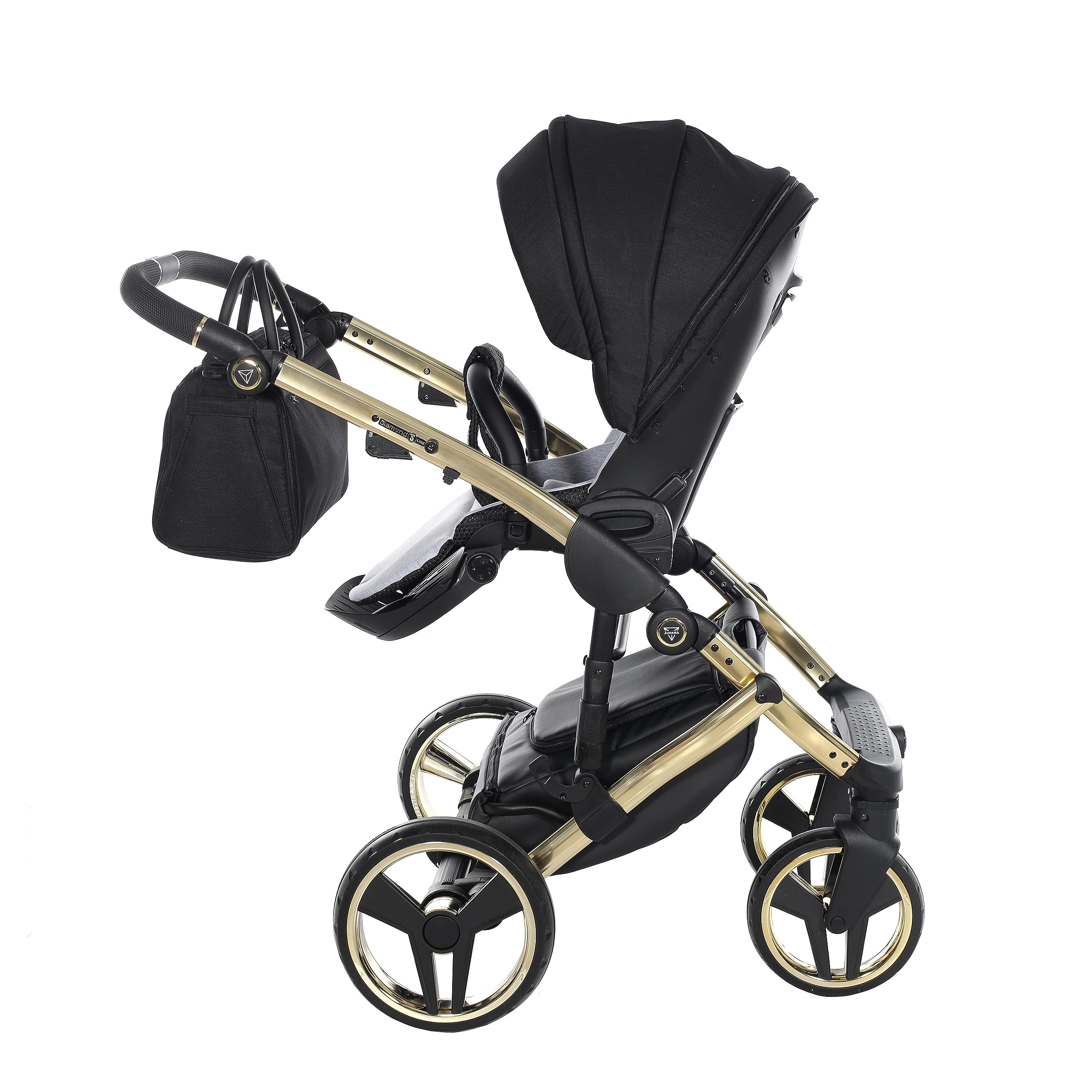 Junama Passeggino TRIO Diamond S 2in1 3in1 4in1 (02 - nero e oro, 4in1 con base ISOFIX)