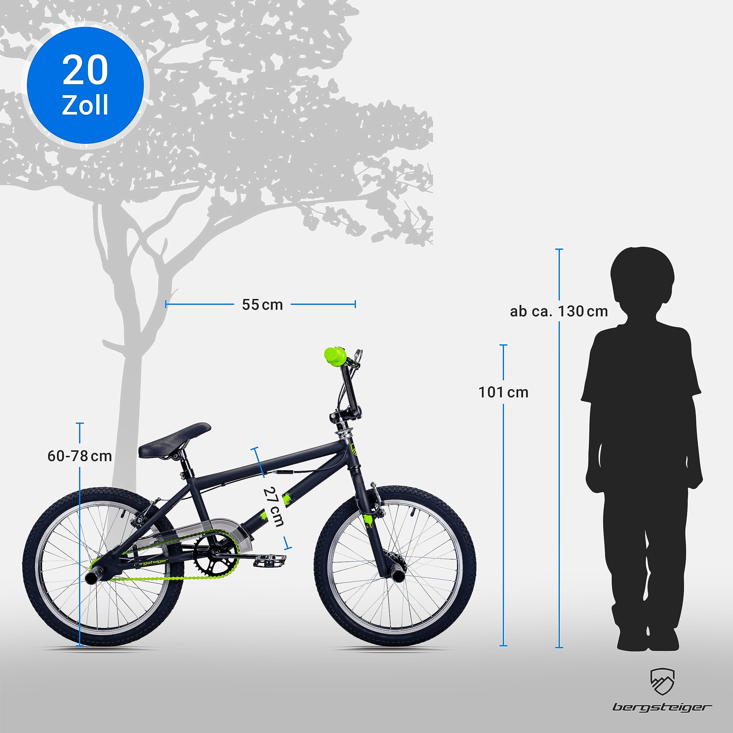 Bergsteiger Ohio 20 Zoll BMX Freestyle Fahrrad mit 360° Rotor-System | Stabiler Hardtail-Rahmen für Fahrspaß ab 130 cm. Inklusive 4 Stahl-Pegs, V-Bremsen und schnellen 90% Vormontage.