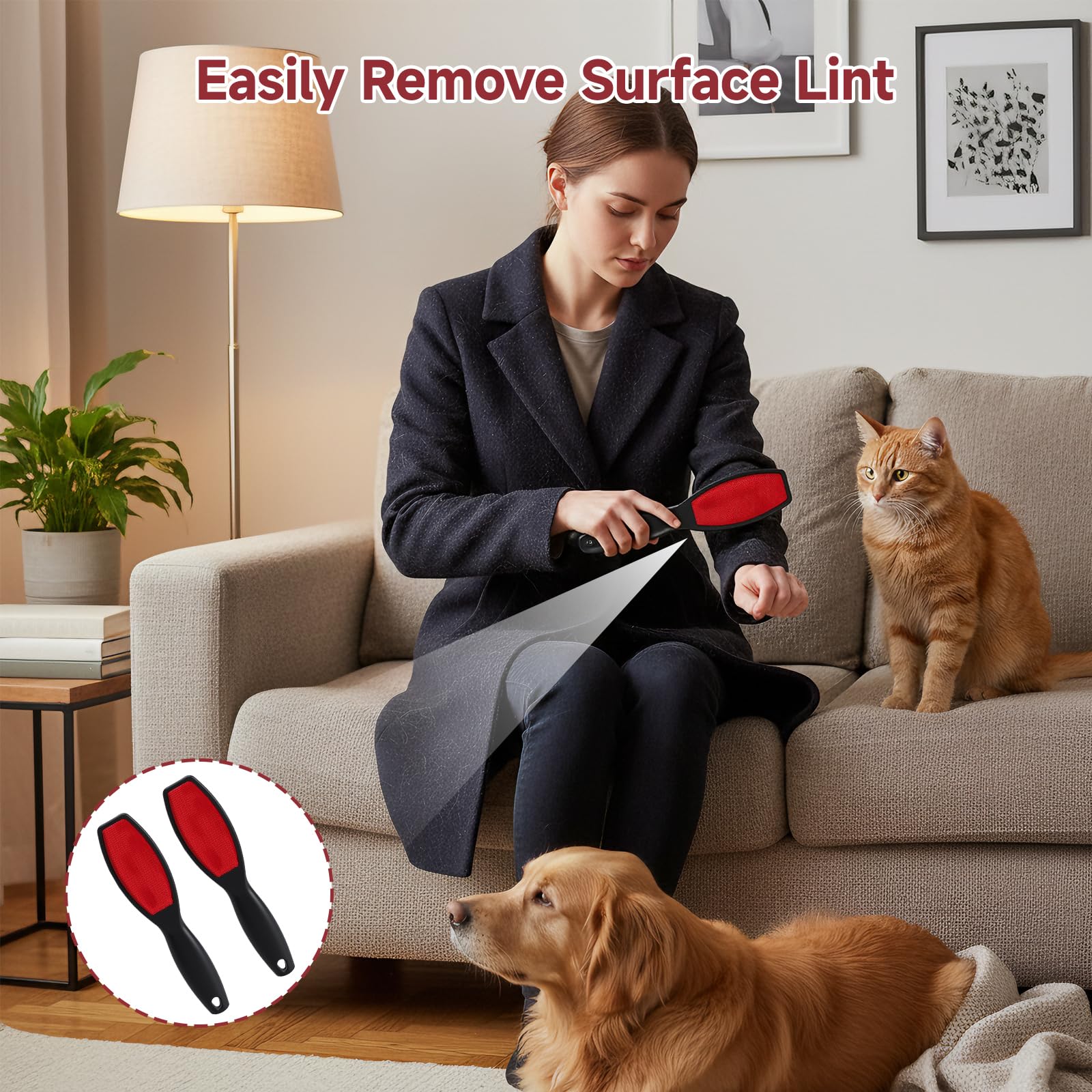 2 cepillos para pelusas de dos lados, reutilizables, cepillos para pelusas de doble cara, cepillo para eliminar pelos de animales, cepillo para sofá, coche, ropa, muebles, textiles, pelo de — view 4