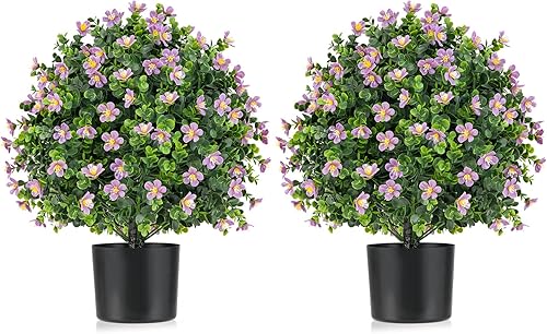 Miniatura 14 de Goplus Árbol de bola artificial de boj de 22 pulgadas, juego de 2 plantas artificiales en maceta, arbustos artificiales con maceta de cemento