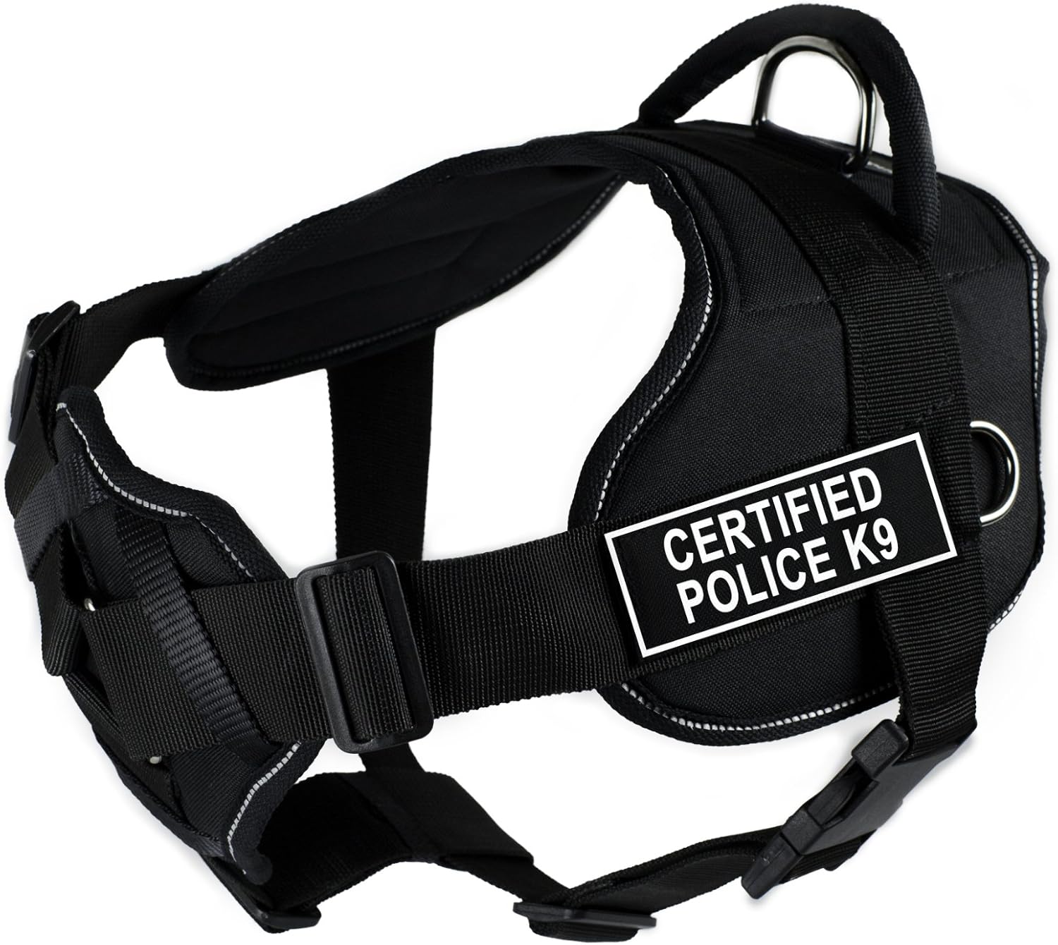 Dean & Tyler Fun Harness with Padded Chest Piece, Certified Police K9, Small, Black with Reflective Trim