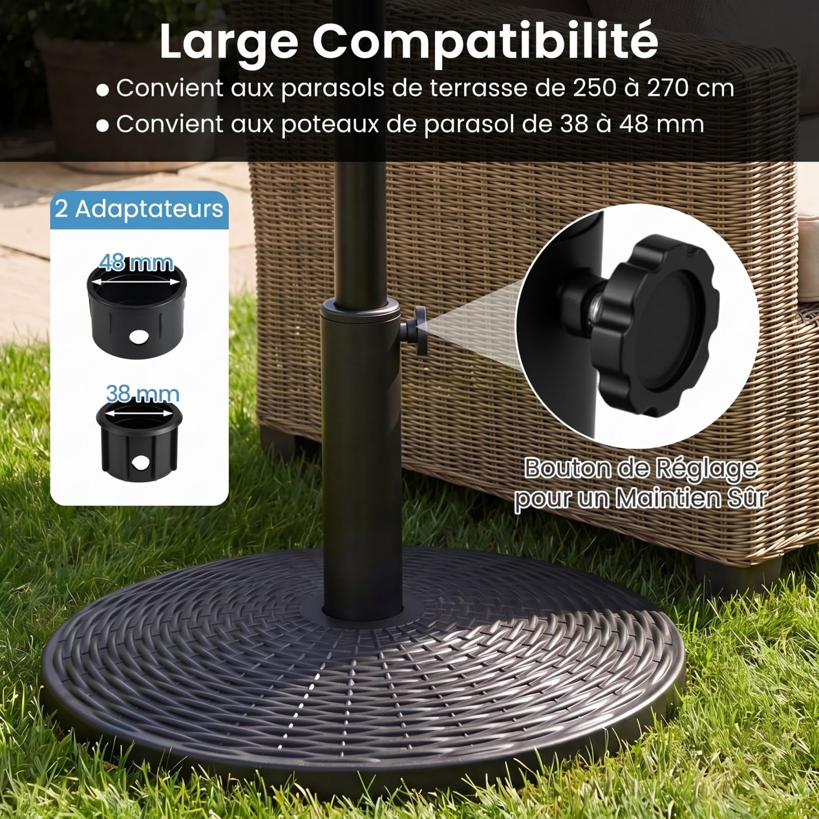 COSTWAY Pied de Parasol en Béton 9,5 kg pour Mât ∅38/48 mm