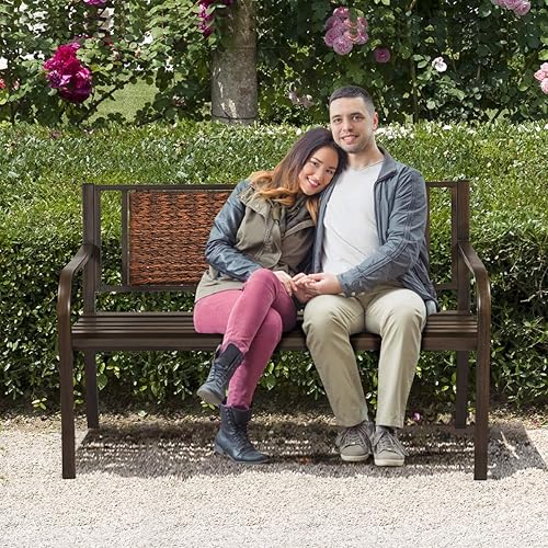 Miniatura 8 de S AFSTAR Banco de jardín al aire libre, marrón, hierro, metal, polietileno, ratán, 50.5 pulgadas de ancho, 2 adultos