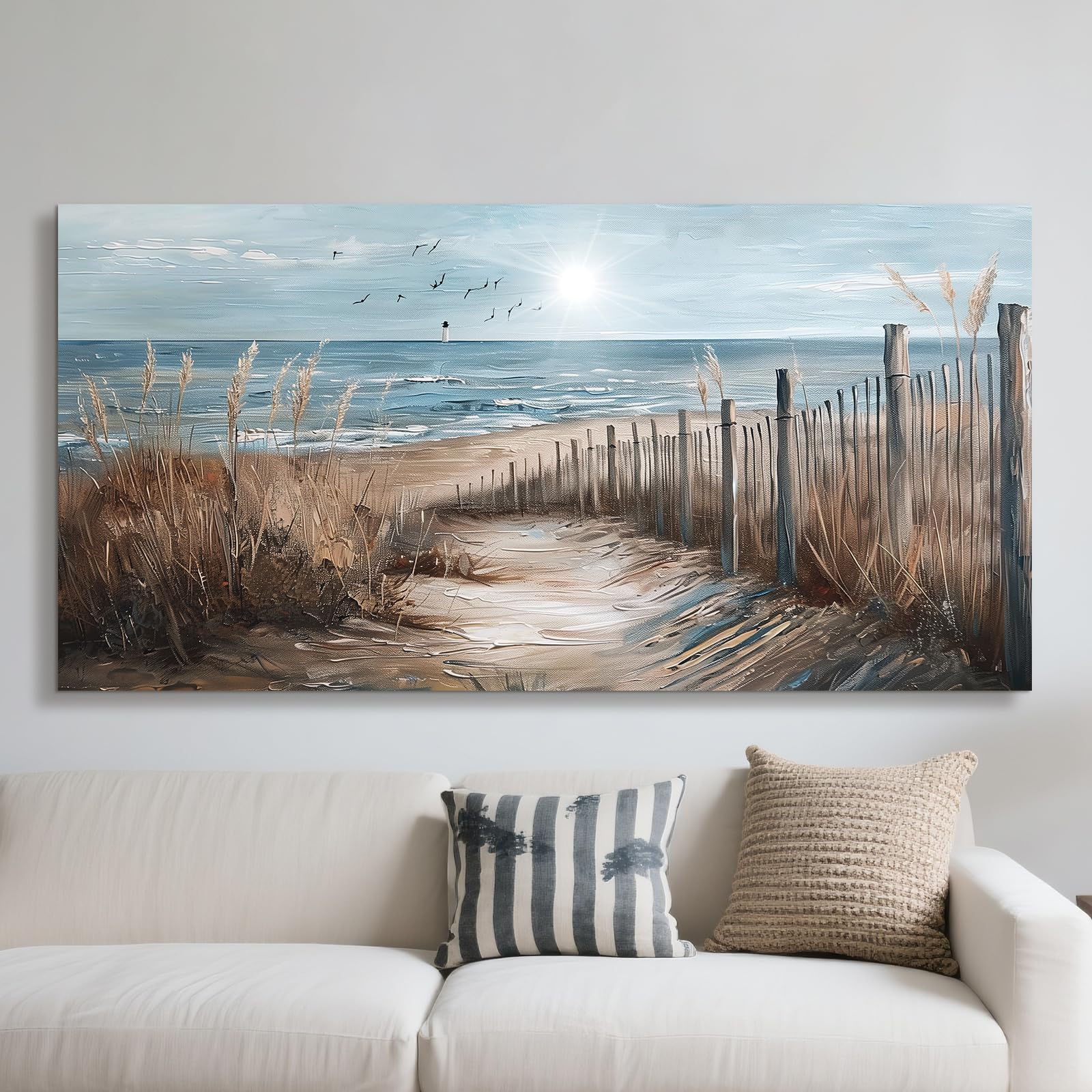 JHHUAMO Vintage Beach Canvas Wall Art Living Room Bedroom 29x57 in