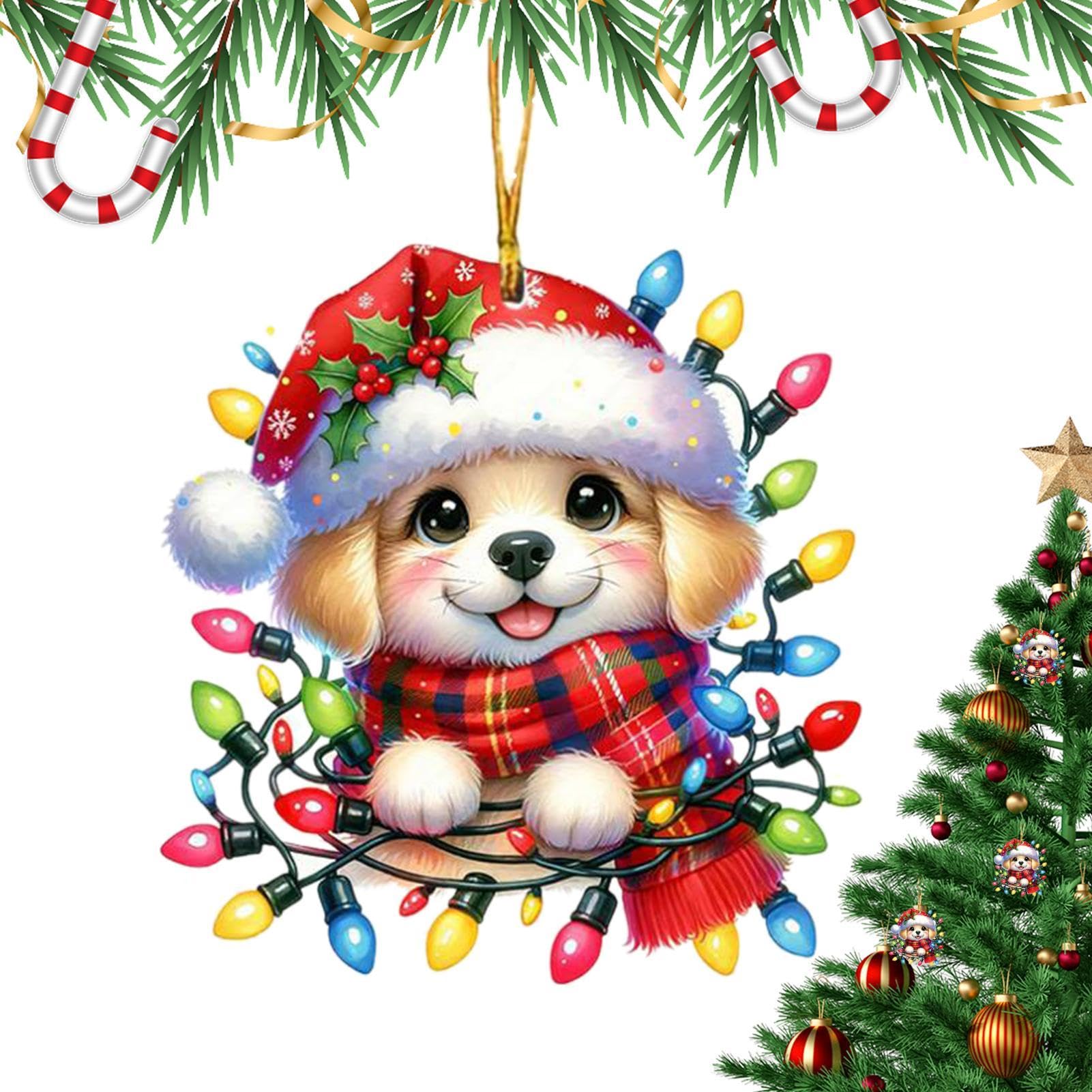 Adornos de perro para árbol de Navidad, adorno para niños, figuras de perro de dibujos animados, colgante acrílico | Versátil y exquisito espejo retrovisor decoraciones para llavero de puerta