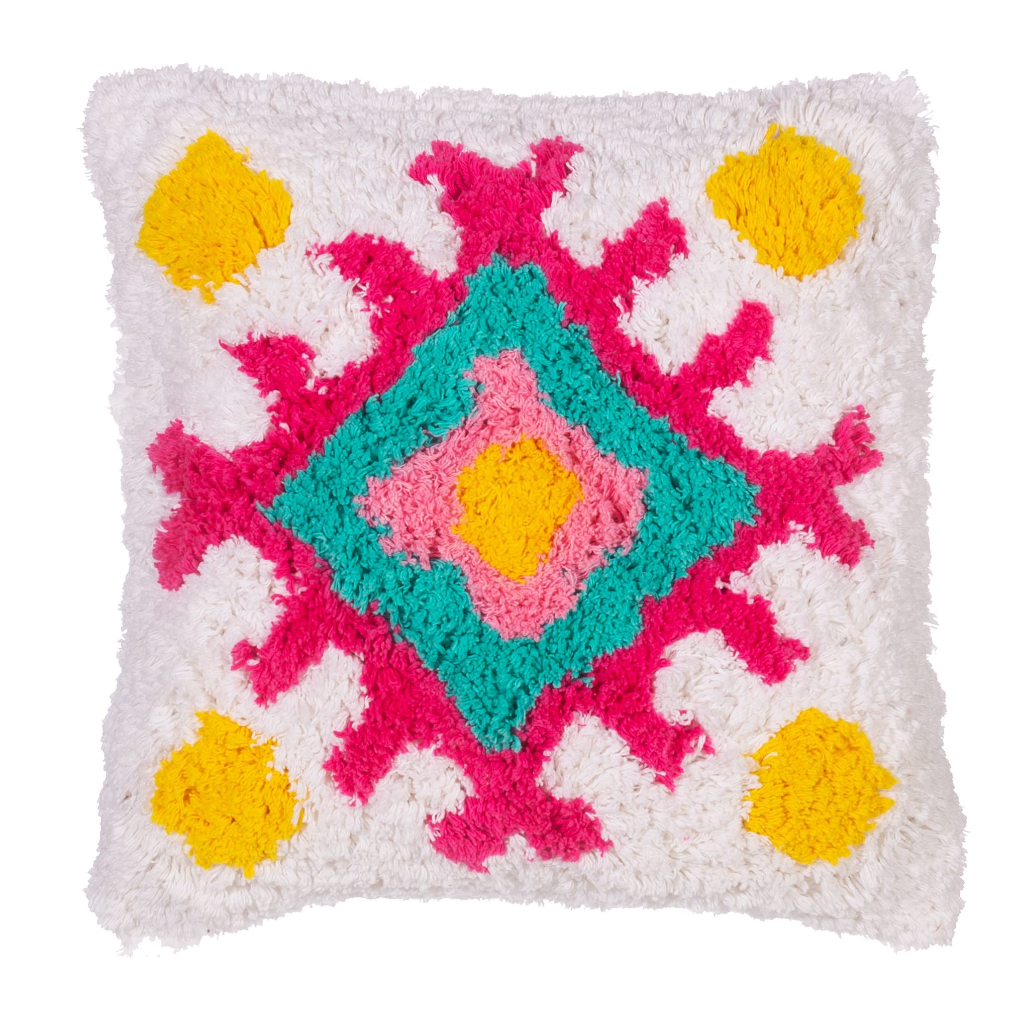 Sass & Belle White/Yellow/Turquoise Multicolour Tufted Diamond Cushion