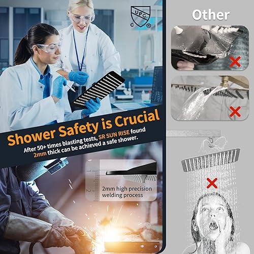 Miniatura 4 de SR SUN RISE Sistema de ducha negro mate de 12 pulgadas, latón de 12 pulgadas, mezclador de lluvia de lujo, conjunto combinado de ducha montado