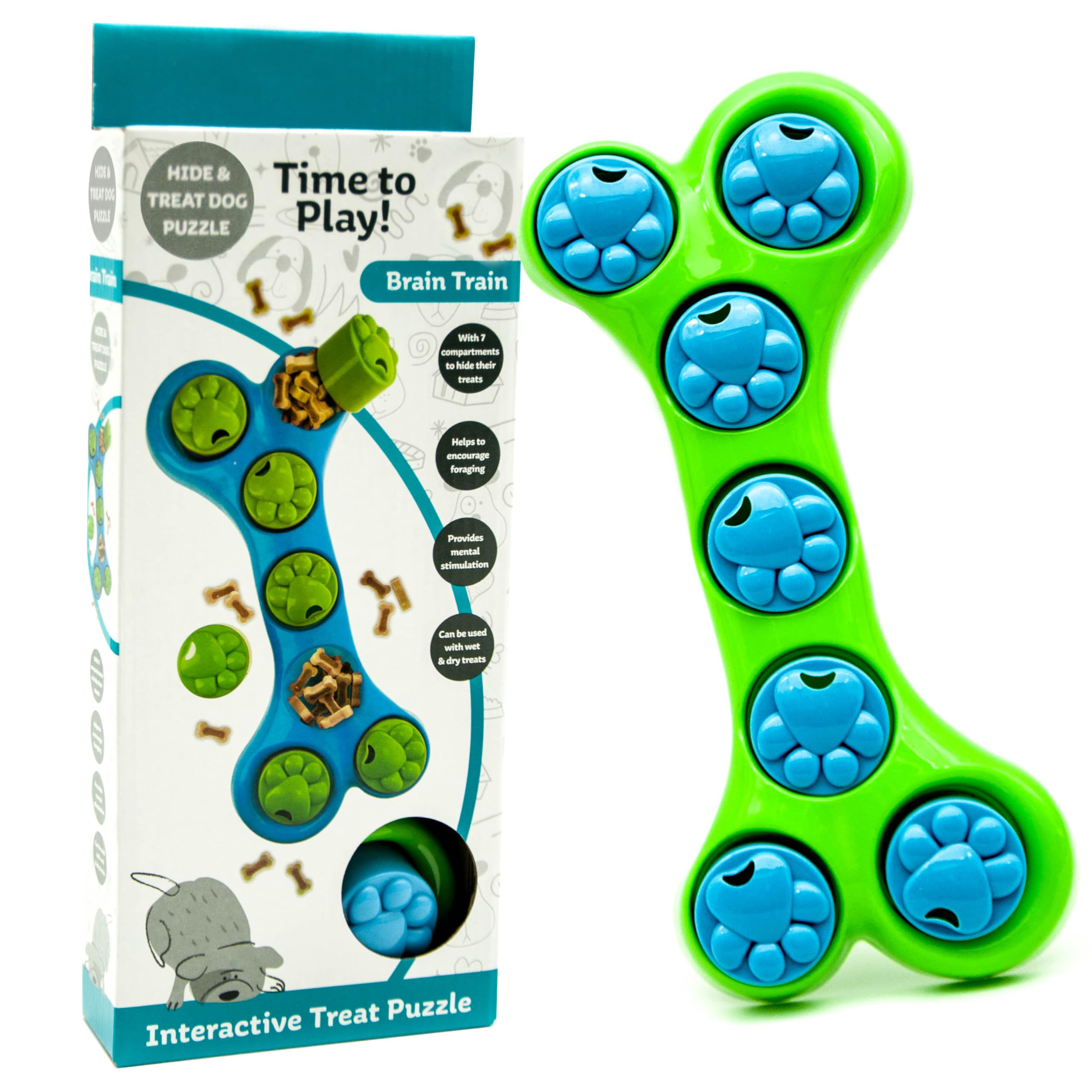 Petopedia Dog Puzzle Toy – BONE shape Feeder for Dogs – Interactive Toys for Boredom, Treat Dispensing, Hide, Seek, Training Enrichment, Slow Feeding, Gifts (Green, Bones)