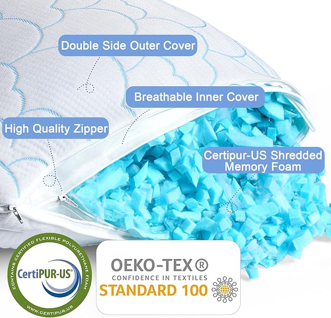 Set 2 Almohadas Memory Foam Queen Ajustables Refrescantes miniatura 5