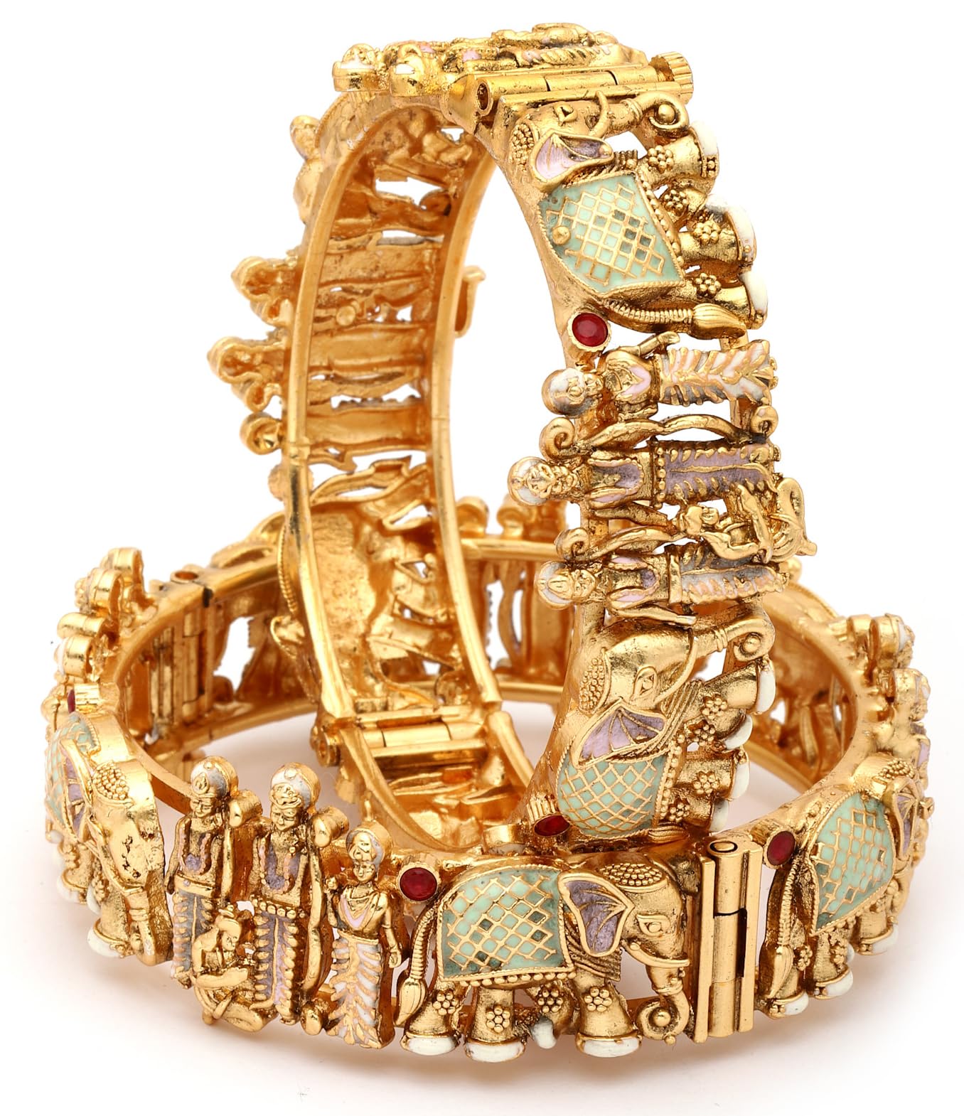 18k Gold Plated Meenakari Ram Parivar Bangles for Women | Set of 2 Bangles Set | Latest Stylish Traditional Kada Bangles | Just Like Real Gold Jewellery