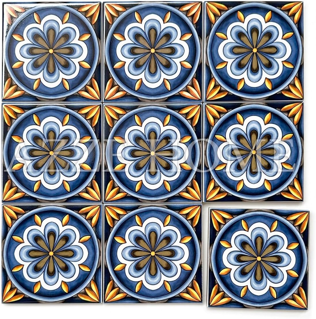 AZZEHOME Porcelain Tiles 4x4'', Pack of 10 Handmade Products, (NOT Stickers) Balcony, Garden, Bathroom, Kitchen, Indoor & Outdoor Ceramics, ics126