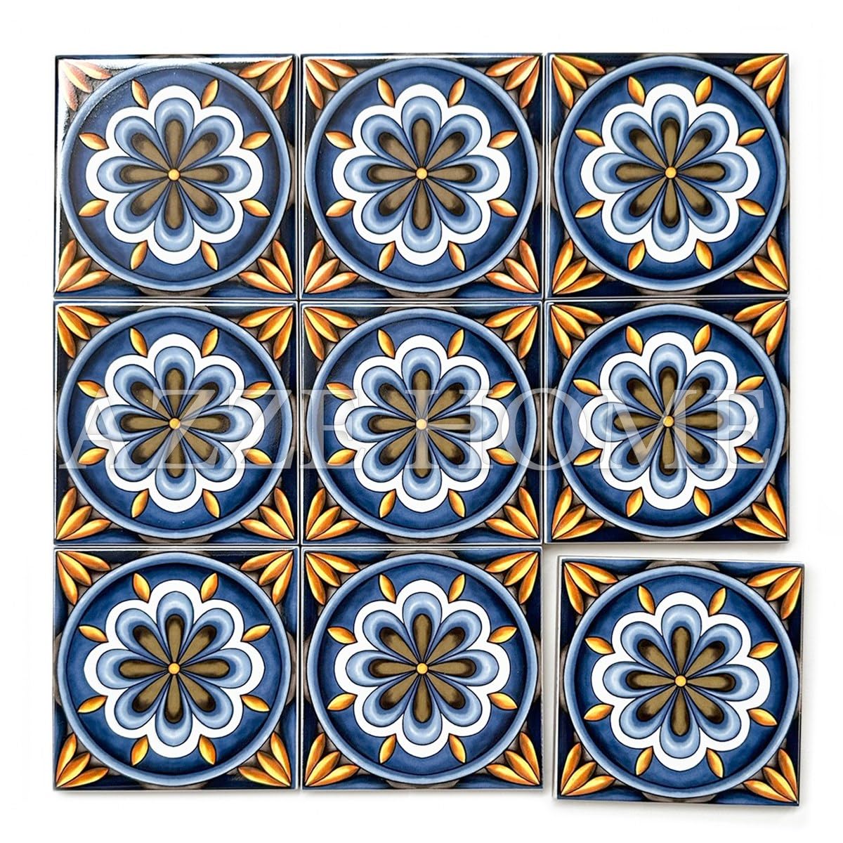AZZEHOME Porcelain Tiles 4x4'', Pack of 10 Handmade Products, (NOT Stickers) Balcony, Garden, Bathroom, Kitchen, Indoor & Outdoor Ceramics, ics126