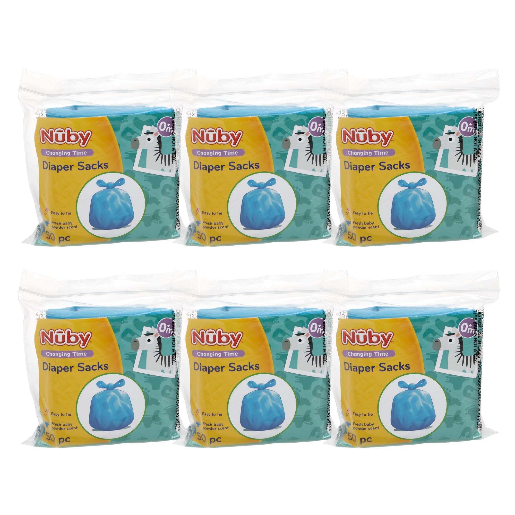 Nuby Diaper Disposal Bags for Baby - (6-Pack) 50 Count Disposable Bags - Fresh Baby Powder Scent - Blue