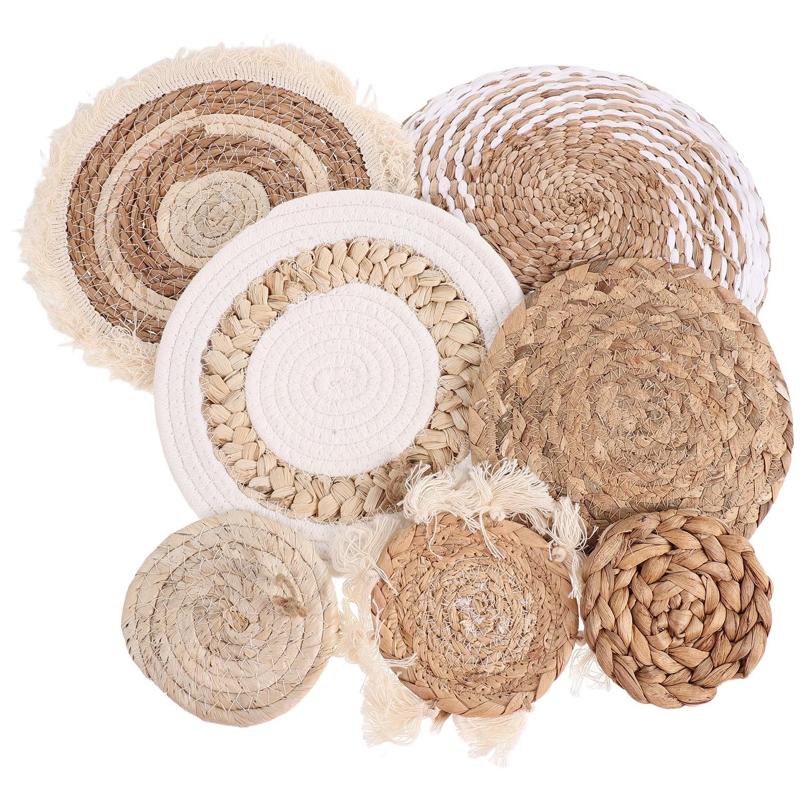 Levemolo Decoración de Pared Bohemia de Ratán Beige para Sala de Estar Estilo Farmhouse 7 Piezas de Cestas Circulares Instalación Sencilla y Ambiente Acogedor
