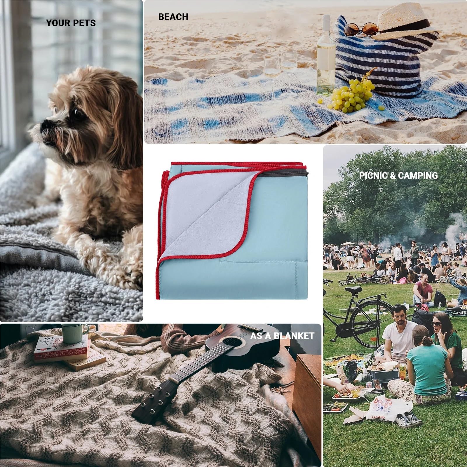 Coperta Da Picnic For Esterni, Coperta Da Spiaggia Extra Large, Tappetino Da Sabbia Leggero, Coperta Da Picnic For Spiaggia, Campeggio, Parco, Patio(LIGHTBLUE)