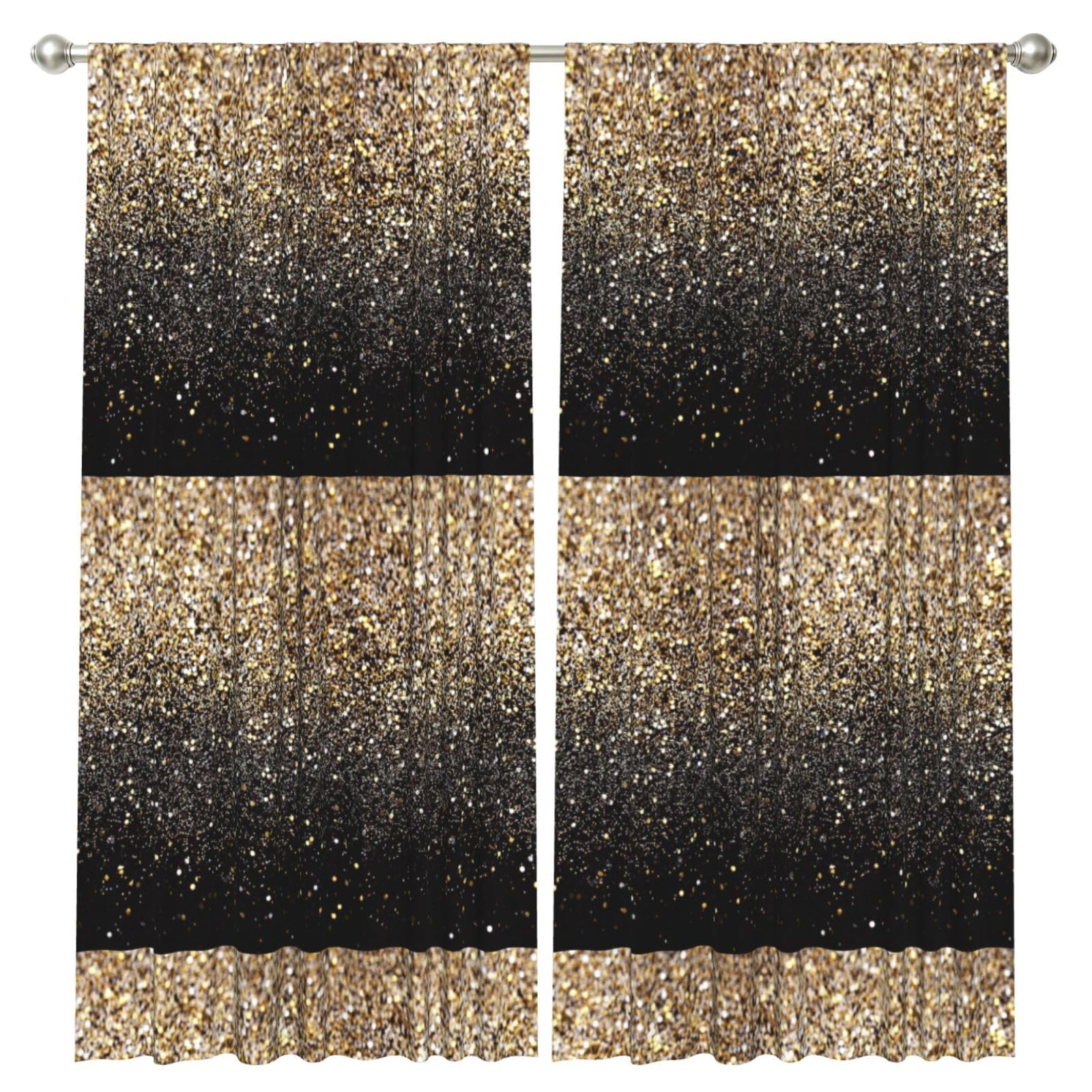 InOmak Golden Glitter Black Gold Dots, 2 Panels Window Curtains 52 x 84 Inch Blackout Curtains for Living Room Bedroom