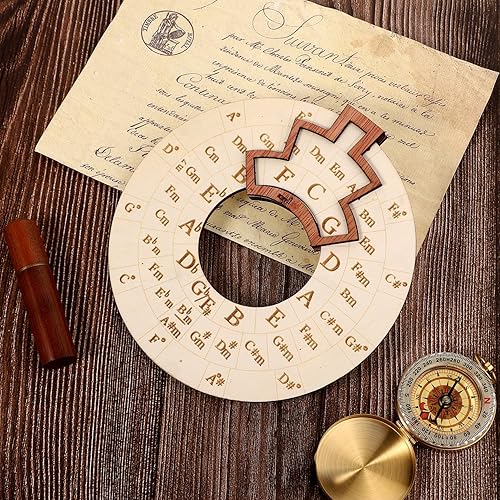 Miniatura 5 de Herramienta de melodía de madera, herramienta redonda de acorde de melodía de madera, herramienta de rueda de círculo de quintas, rueda de acordes