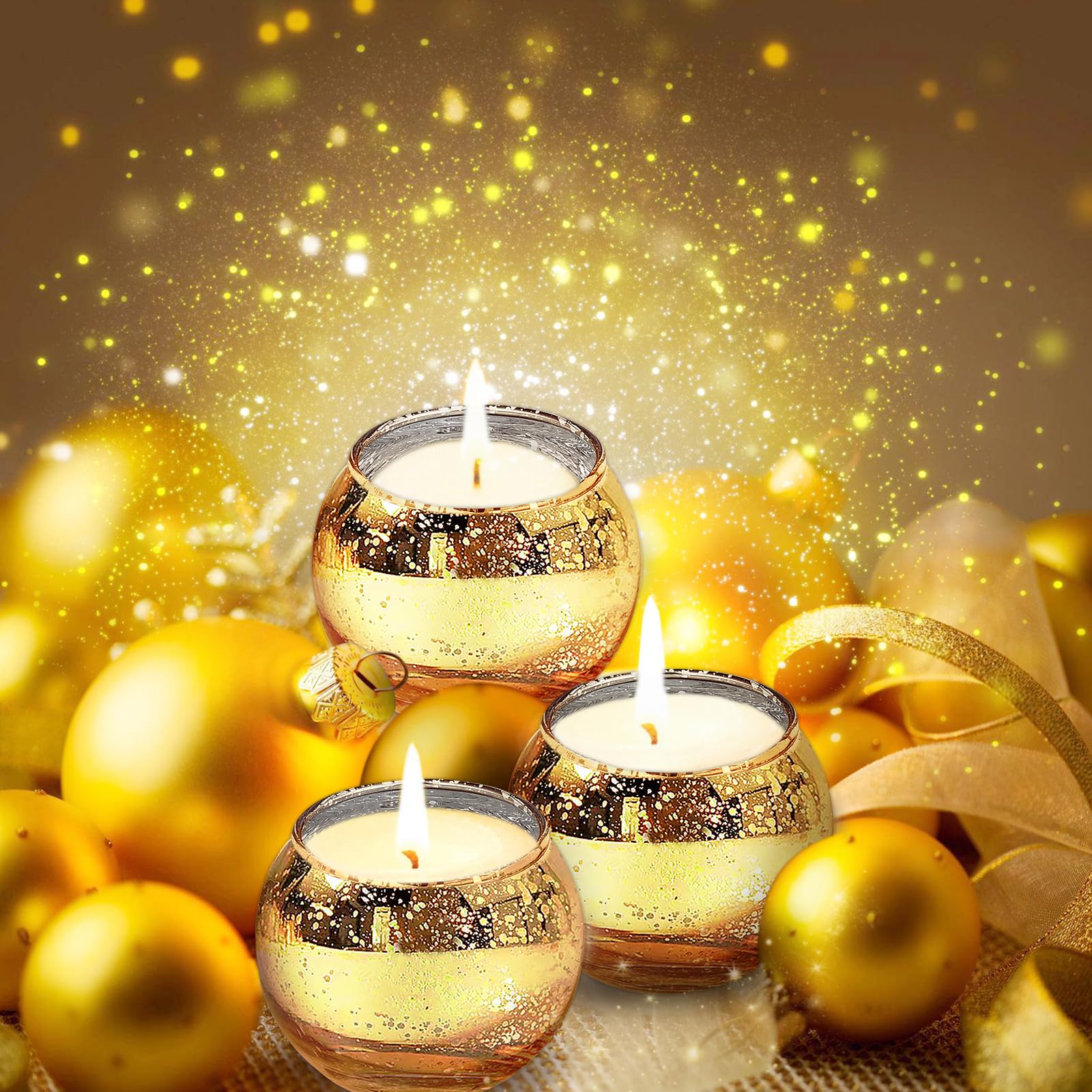 Porta Candelitas, 16 Piezas Porta Velas Pequeñas Oro, Portavelas de Cristal Doradas para Bodas,Decoración de Mesa, Día de San Valentín, Navidad