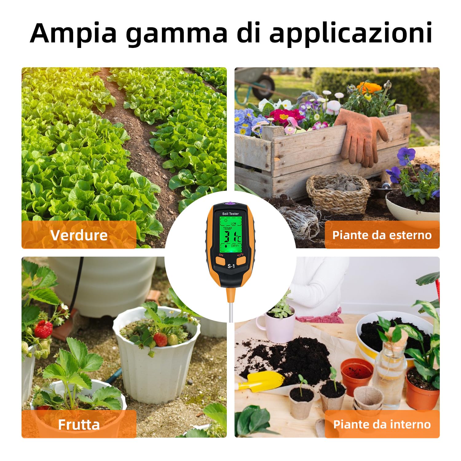 Mcbazel Misuratore del Suolo Digitale 4 in 1 per Piante, Tester per Il Suolo con PH/Temperatura/umidità/Luce per Giardinaggio, Prato, Agricoltura e Piante da Esterno