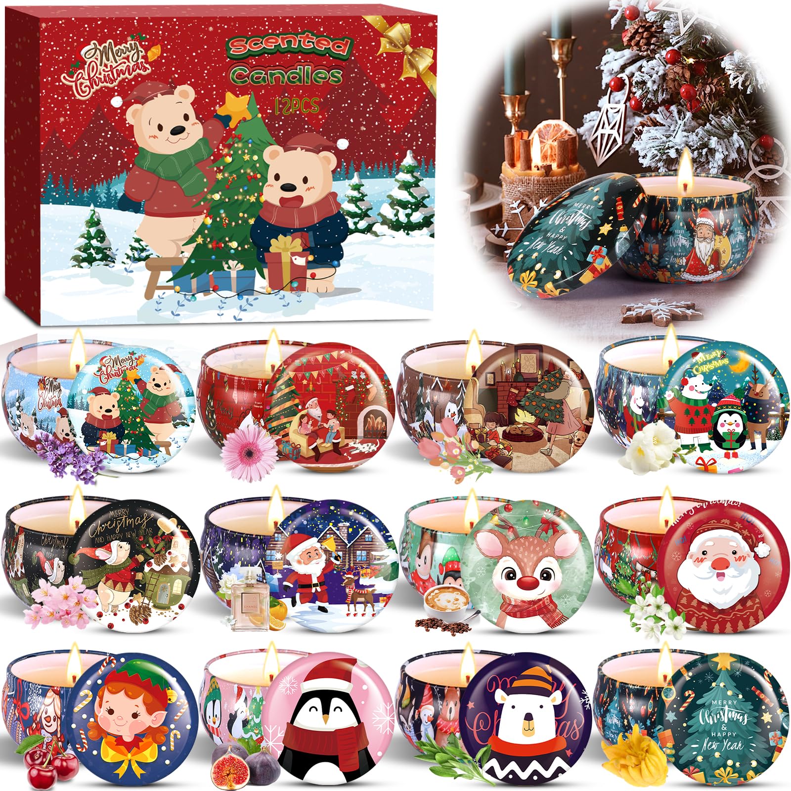 12 Piezas Regalo de Velas Perfumadas,Cera de Soja Natural,Velas Aromaticas,Aromaterapia Decoración para Relajación Fiesta Boda Baño Yoga Cumpleaños Navidad Día de San Valentín Regalos