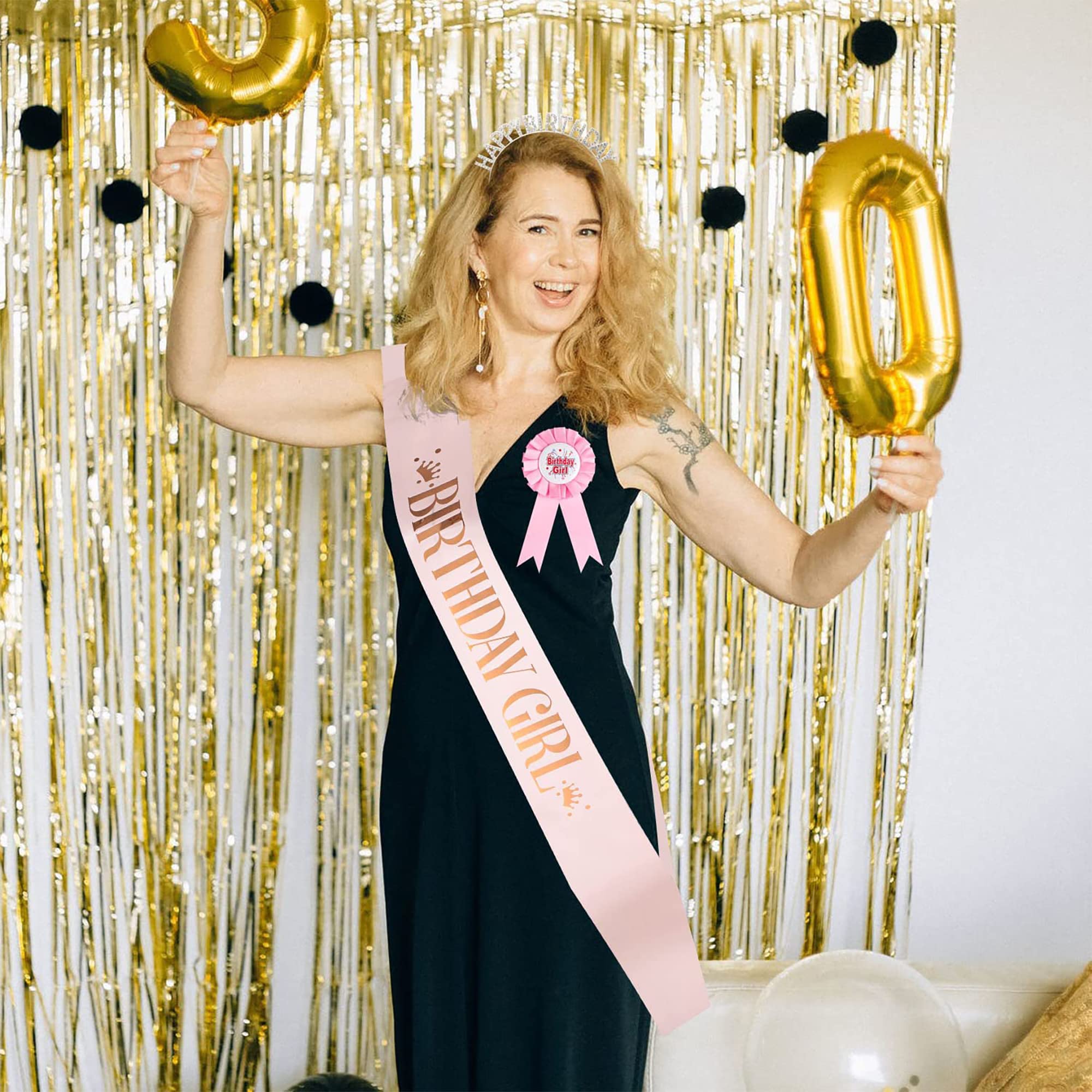 IRYNA Geburtstagsschärpe Rose Gold – Mit Abzeichen, 160 Cm, Glitzerstoff Für Mädchen & Damen