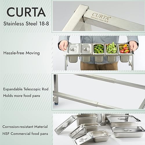 Miniatura 3 de CURTA Expandable 188 Stainless Steal Spice Rack Set, Commercial 1-Tier Inclined Organizer Shelf with 5 19 4-inch Deep Pan & Lid, 13.8" - 23.6"