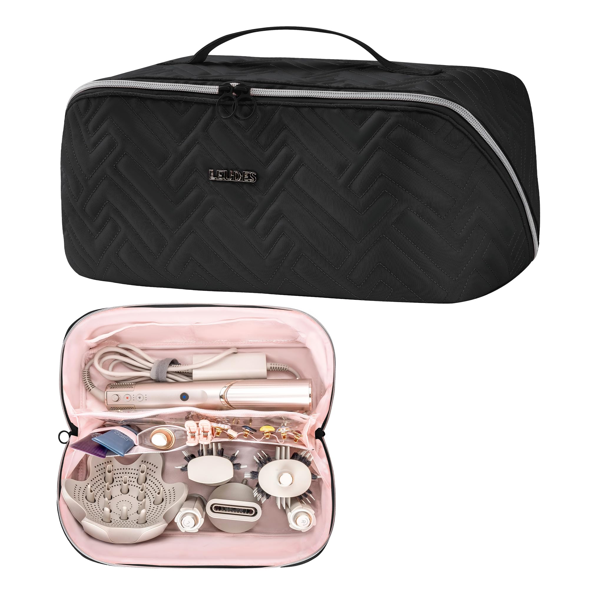 Hair Tools Travel Bag For Dy son Airwrap Hair Dryer Shark Flex Style Carrying Case Travel Makeup Bag Portable Pouch Open Flat Packing Organizers with Divider and Handle (Black)