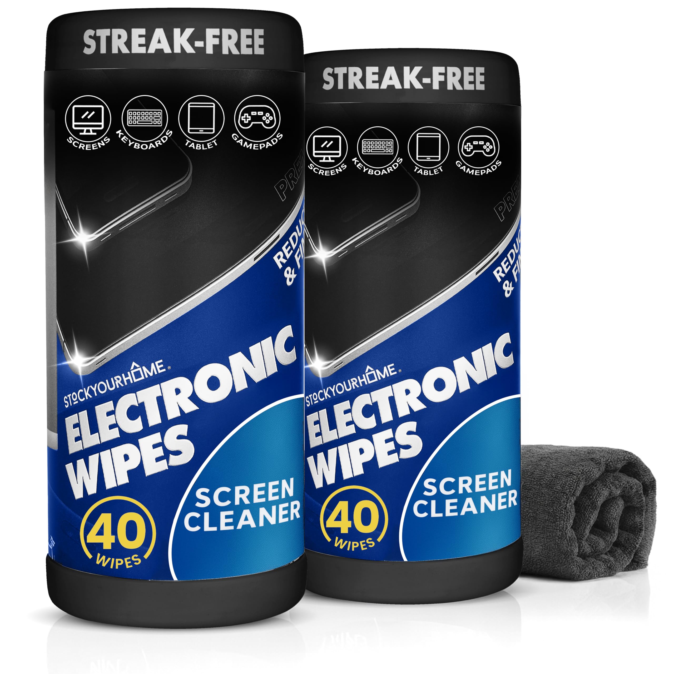 Electronic Screen Cleaner Wipes (80 Count, 2 Pack), Streak Free Pre-Moistened Wipes for Cleaning TVs, Laptops, Phones, Watches, Glasses, Cameras and Computer Screens