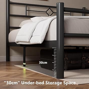 Feonase Double Bed Frame 4ft with Headboard & Footboard, Metal Bed Frame Double bed with Heavy Duty Metal Slat Support, Ample Under-bed Storage, Easy Assembly,Black