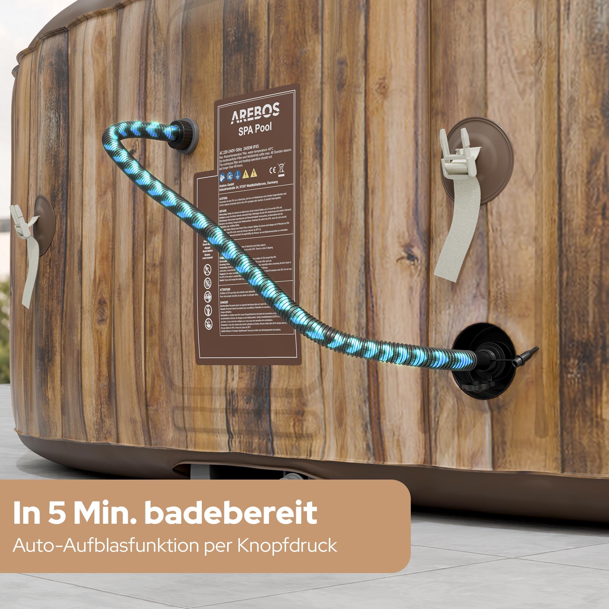 Arebos Whirlpool | Aufblasbar | In- & Outdoor | 190x120 cm oval | 2 Personen | 90 Massagedüsen | mit Heizung | 550 Liter | Inkl. Abdeckung | Bubble Spa & Wellness Massage
