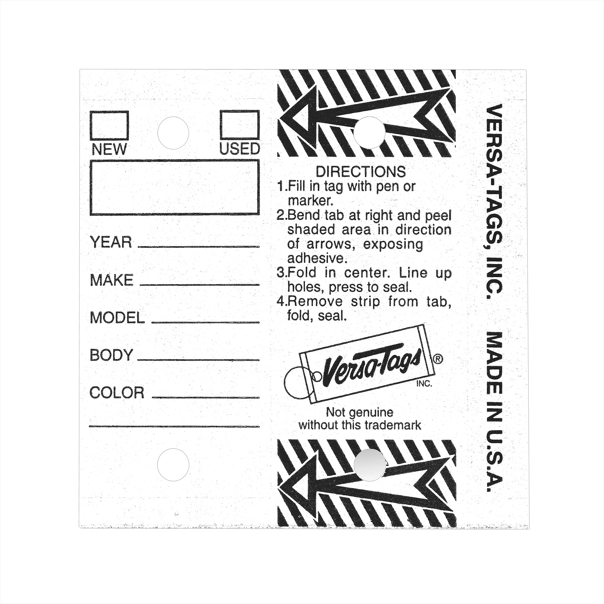 Genuine Versa Key Tags, White, Self Protecting, 250 Tags with Metal Key Rings