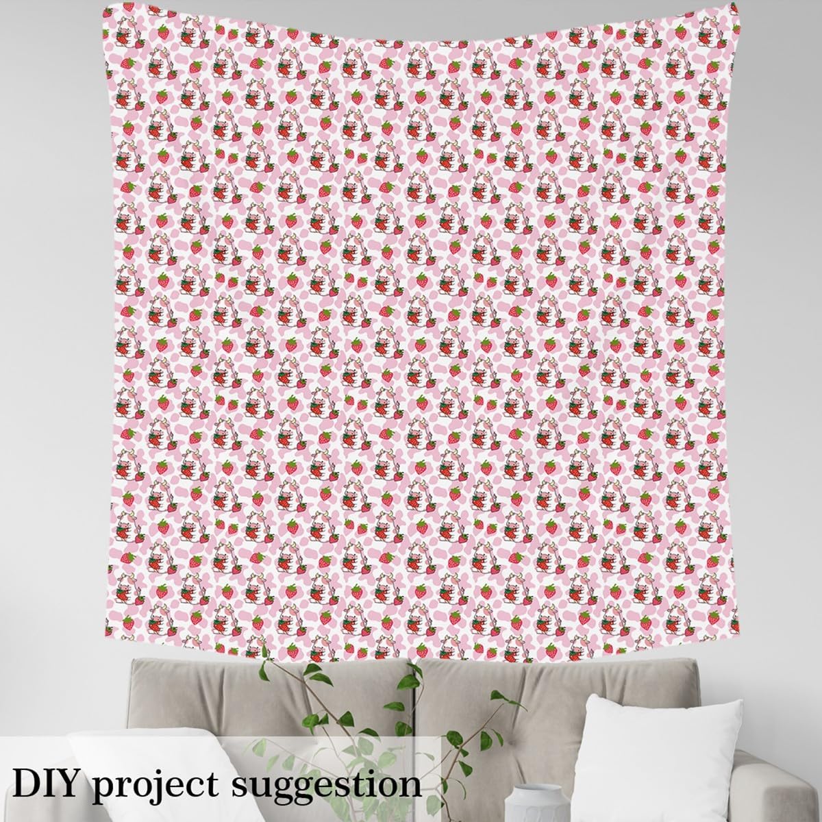 Feelyou Cute Cow Upholstery Fabric by The Yard, Pink Cow Print Strawberry Outdoor Fabric by The Yard, Farmhouse Kawaii Room Decorative Fabric for Upholstery and Home DIY Projects, 3 Yards